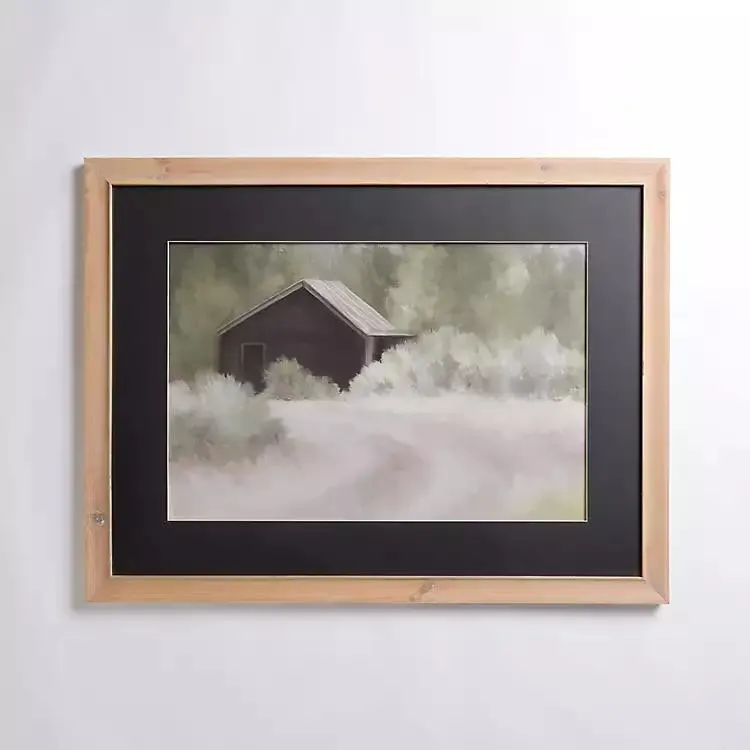 Barn Landscape Black Mat Framed Art Print