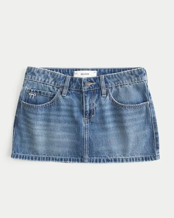 Low-Rise Embroidered Bow Denim Mini Skort