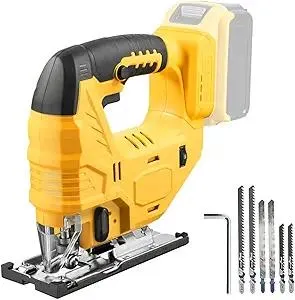 Cordless Jig Saw Compatible with Dewalt 20V Battery, Brushless Jig Saw with 6pcs Blades, 4 Orbital Sets for Wood, Plastic and Metal Cutting (Tool Only, No Battery)