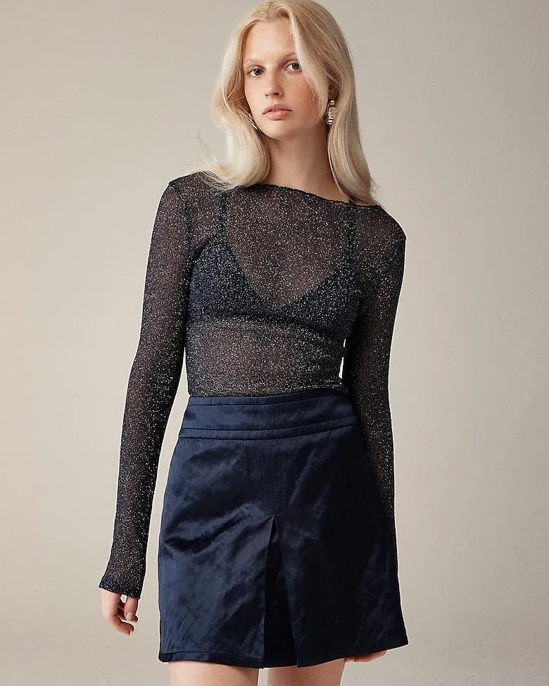 Collection sheer metallic boatneck top