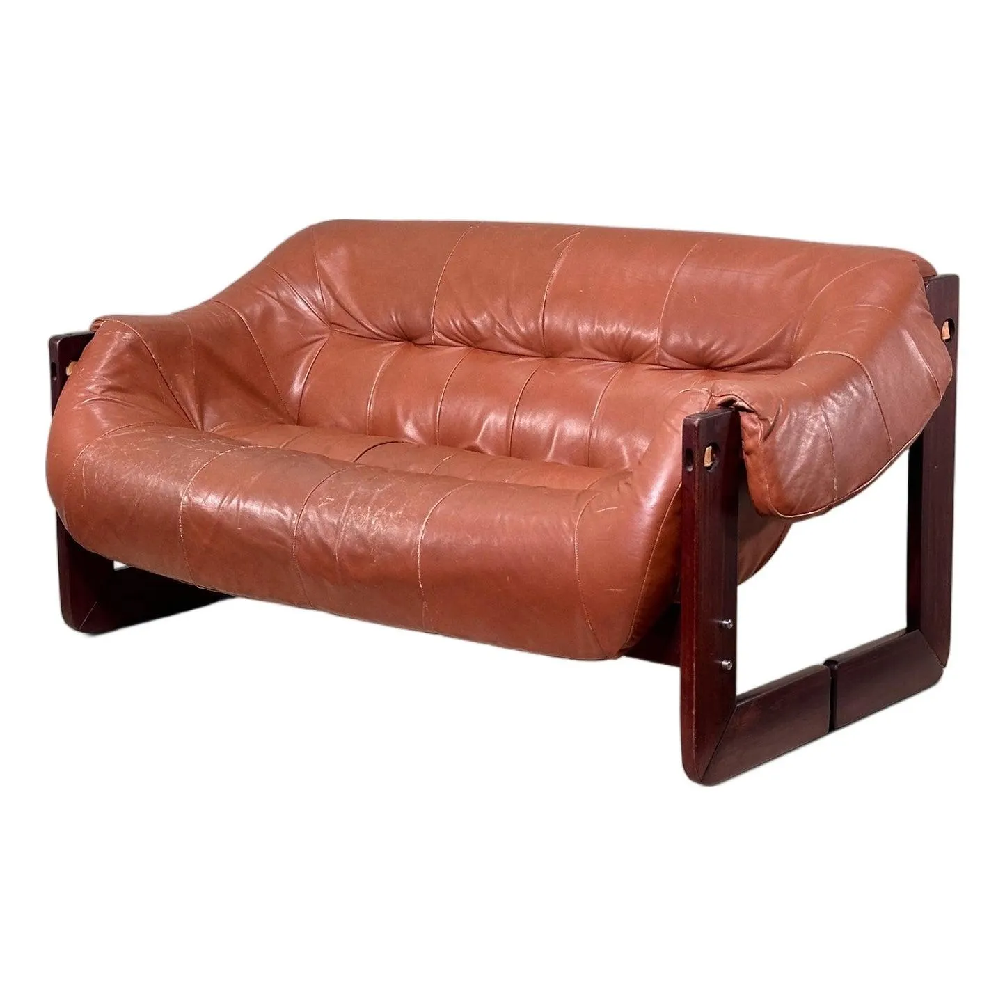 Vintage Percival Lafer Mp-97 Rosewood and Leather Loveseat Two Seat Sofa