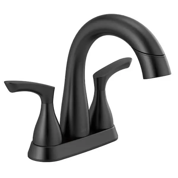 Broadmoor 4 in. Centerset Double Handle Pull-Down Spout Bathroom Faucet in Matte Black