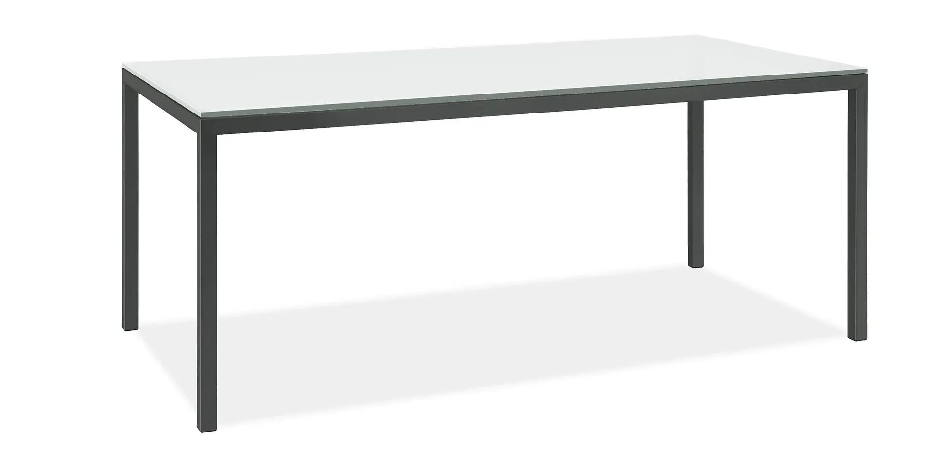 Parsons 95w 18d 43h Table w/ 2" Natural Steel Legs & White Glass Top