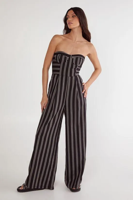 Tailored Stripe Bandeau Cupped Jumpsuit