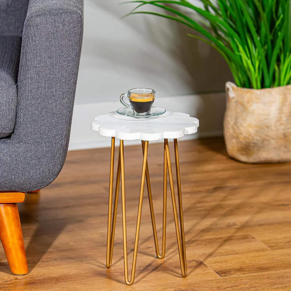 White Granite Plant Stand with Metal Legs
