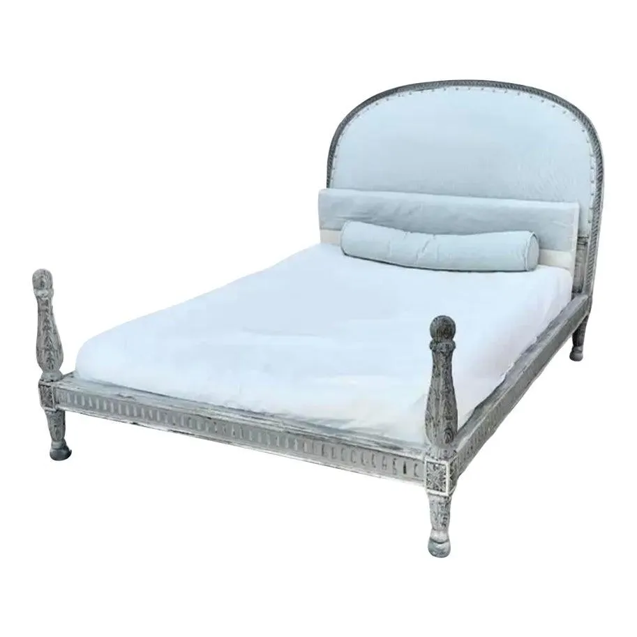 French Louis XVI Full Size Carved Painted Bed