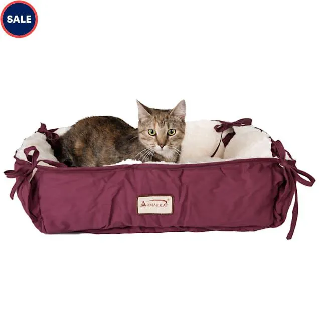 Armarkat Square Cat Bed in Burgundy, 16" L X 16" W