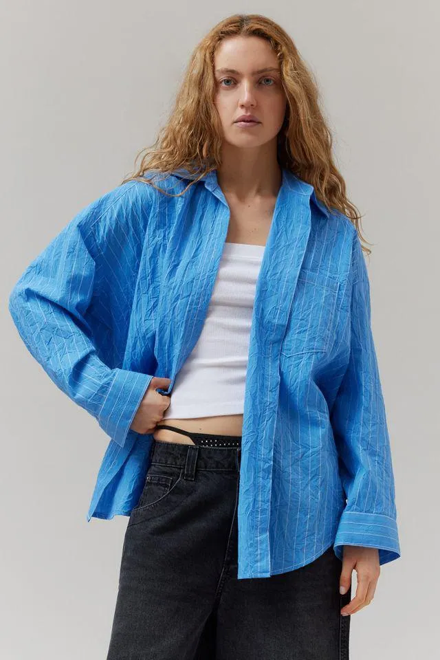 BDG Ryanne Crinkled Oversized Button-Down Shirt