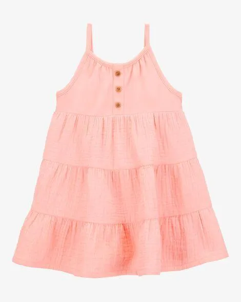 Baby Textured Gauze Button-Front Dress - Pink
