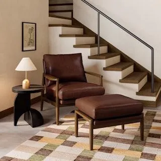 Bavel 26" Leather Lounge Set - Walnut and Indiana Brown