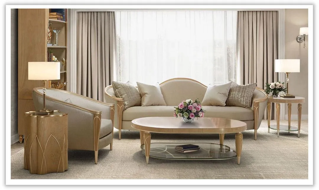 AICO Villa Cherie 3-Seater Fabric Sofa with Curvy Arms