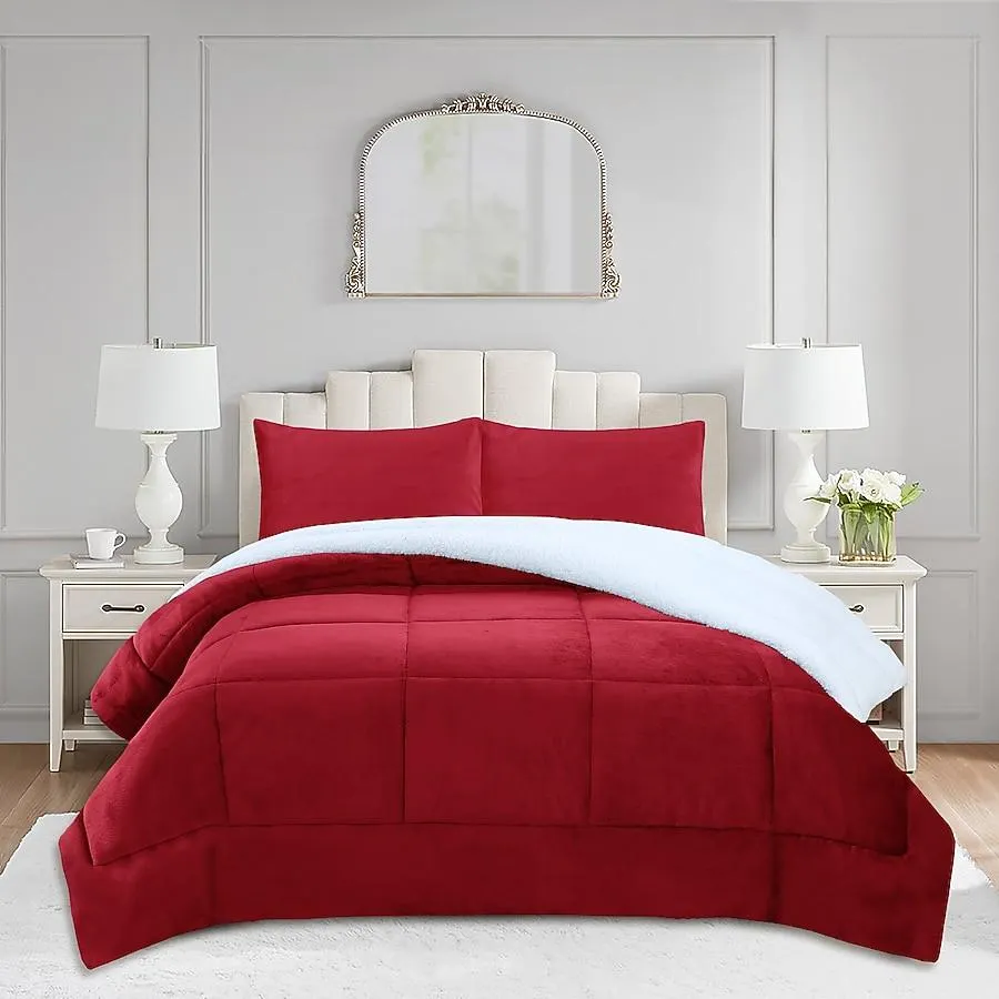 MarCielo MEB 3-Piece Soft Micromink Fluffy Ultra Cozy Sherpa King Size Comforter Set