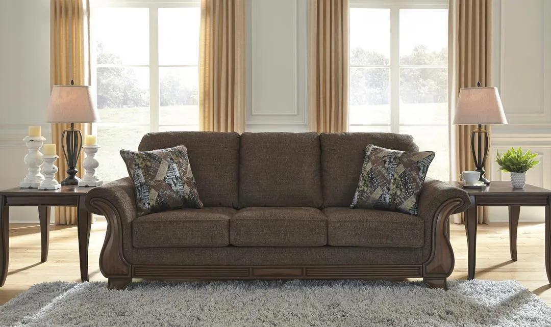 Modern Heritage Miltonwood 3-Seater Stationary Fabric Sofa in Teak