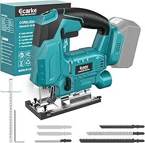 Ecarke Cordless Jig Saw Compatible With Makita 18V Battery, Brushless, 6 Speeds Dial Control, 4 Orbital Sets, Dust-Blowing, ±45° Bevel Cuts, LED Light and 6PCS Blades For Cutting (Without Battery)