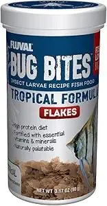 Fluval Bug Bites Tropical Fish Food, Flakes for Small to Medium Sized Fish, 3.17 oz., A7332, Brown