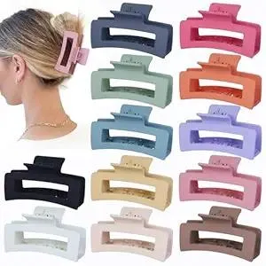 12 Pcs Medium Hair Clips, 3.5 Inch, Colorful - Hair Clips for Thick and Thin Hair, Square Claw Clips, Jaw Clips, Bulk Hair Accessories for Women and Girls