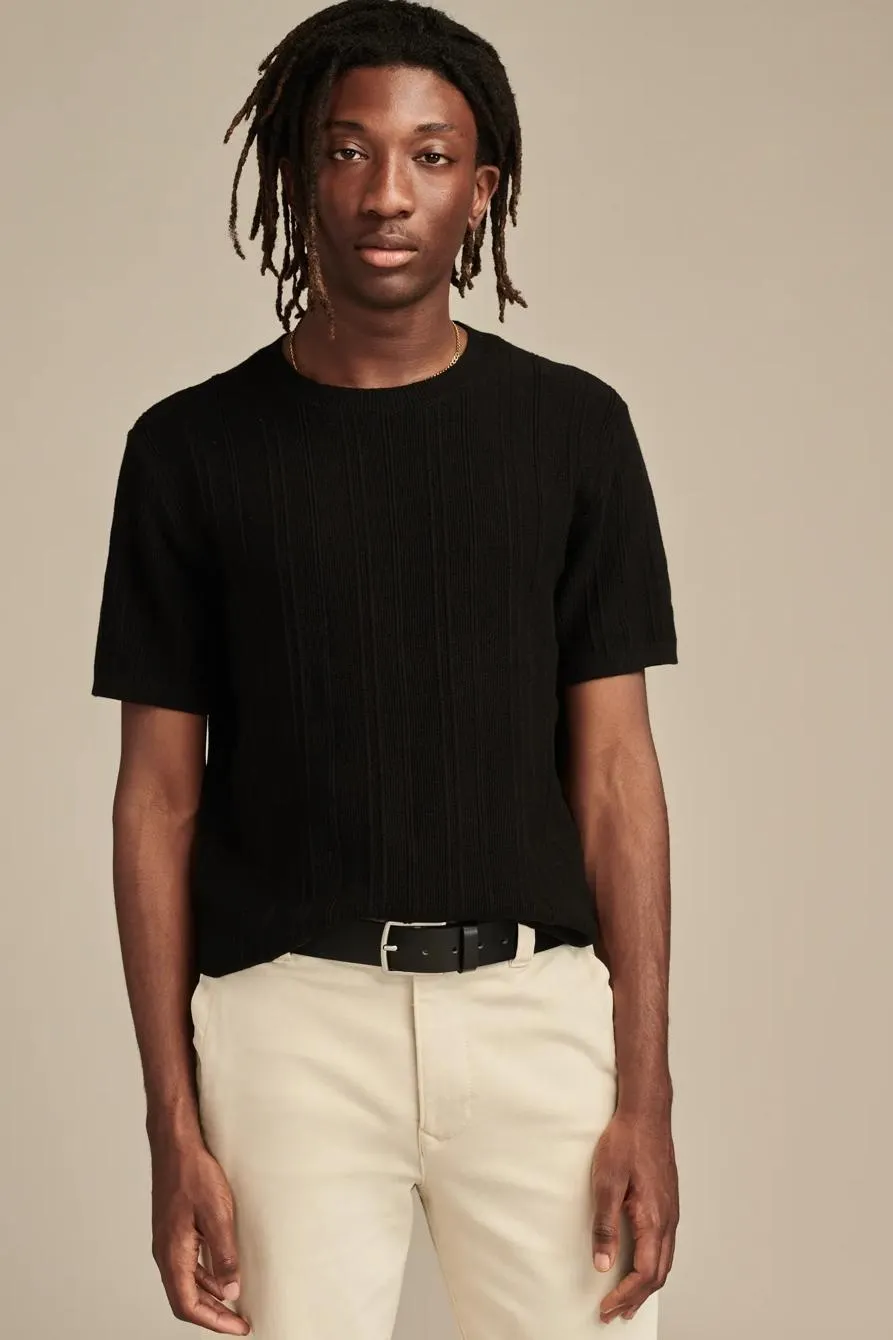 ribbed fine gauge short sleeve sweater