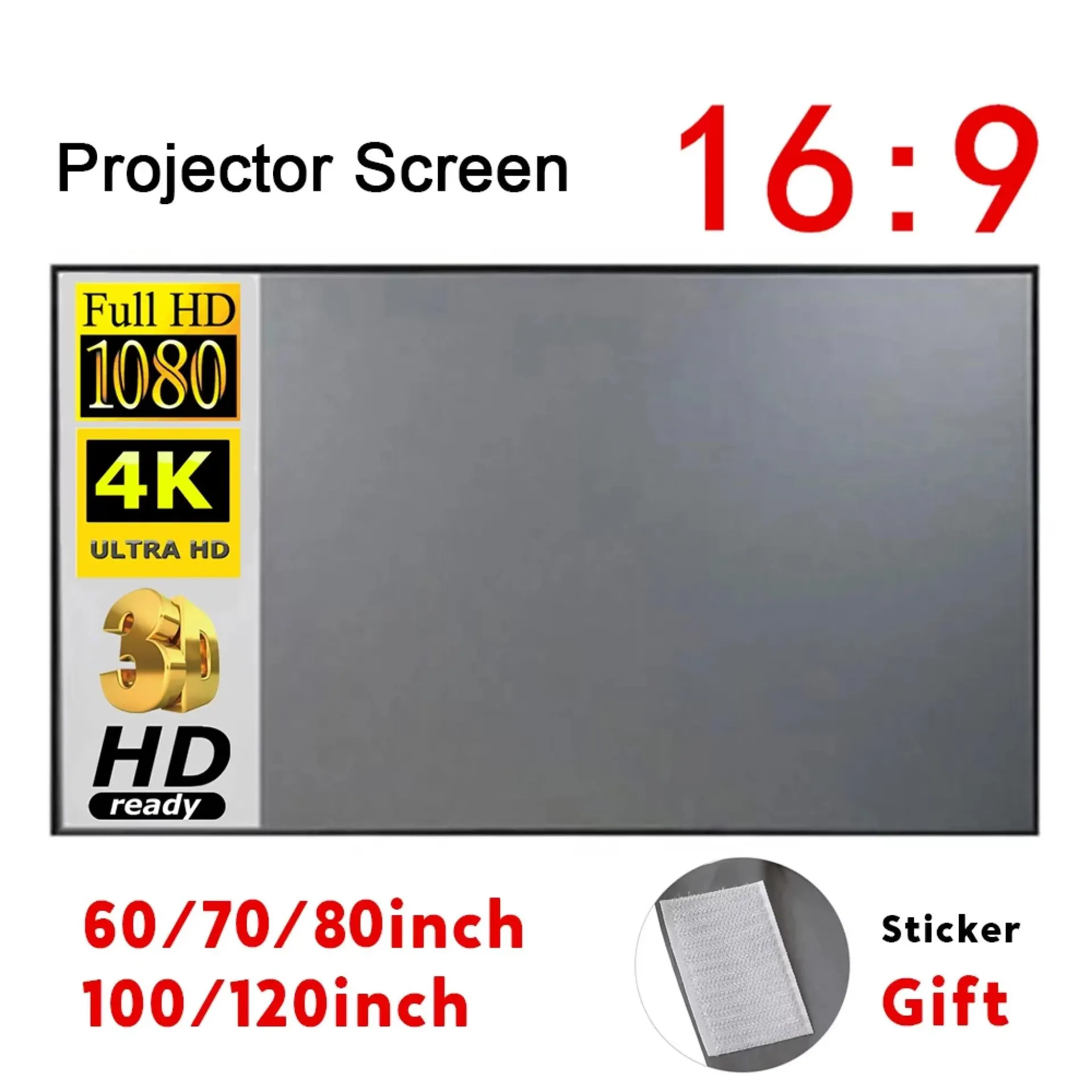 Pantalla de proyector portátil, cortina simple, antiluz, 60/70/80/100/120 pulgadas, pantallas de proyección para el hogar, exteriores, oficina, proyector