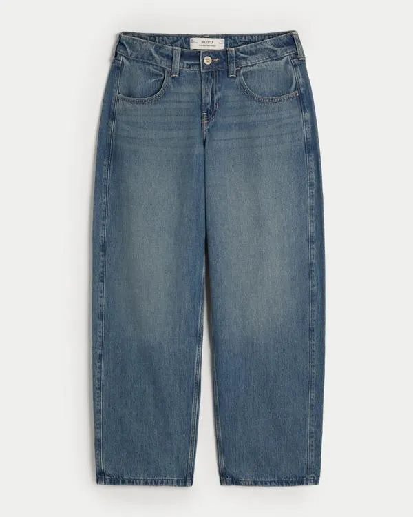 Low-Rise Medium Wash Tapered Baggy Jeans