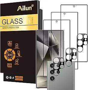 Ailun Glass Screen Protector for Galaxy S24 Ultra [6.8 Inch] 3Pack + 3Pack Camera Lens Tempered Glass Fingerprint Unlock 0.25mm Ultra Clear Anti-Scratch Case Friendly [Not For S24/S24 Plus]