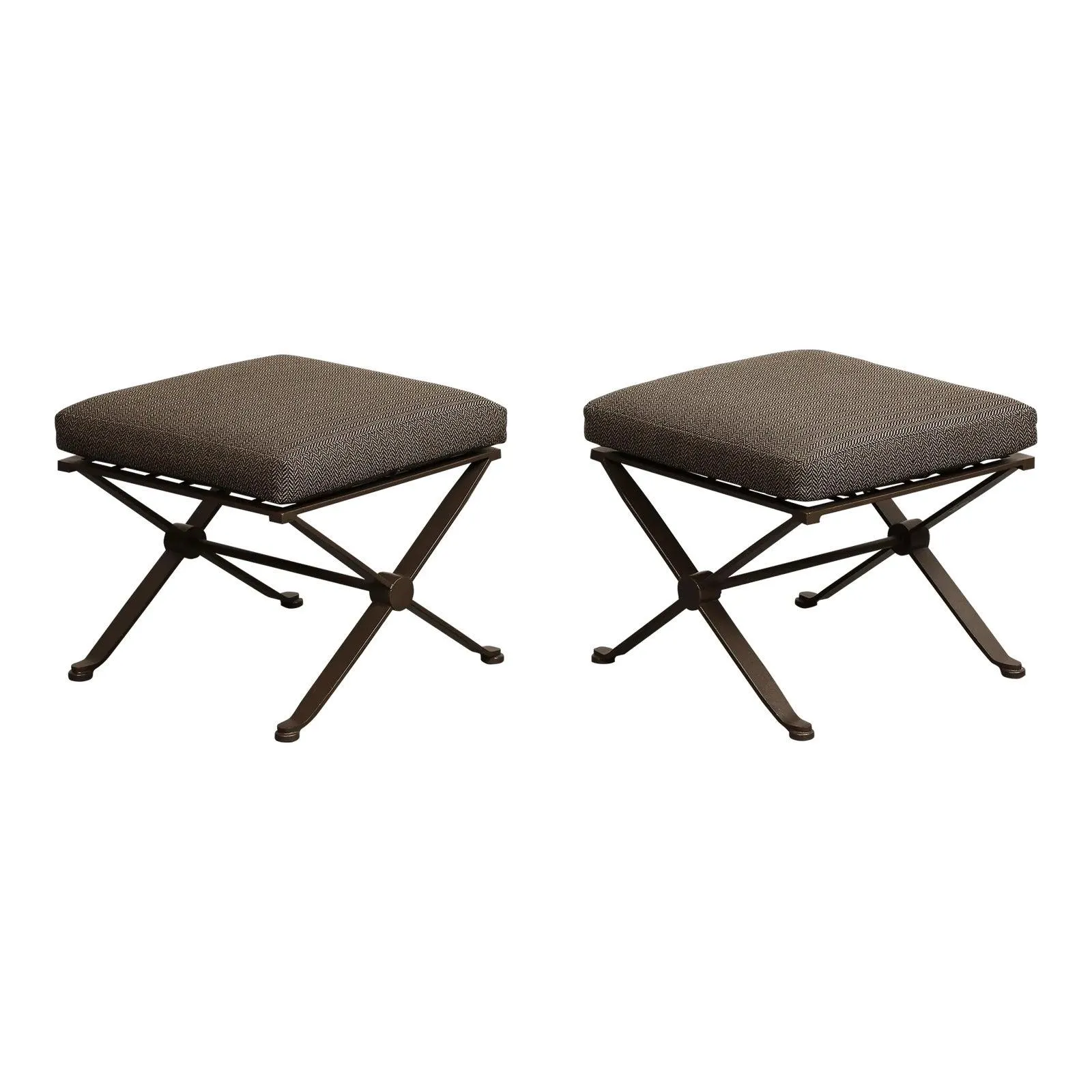 Pair of Contemporary Herringbone X-Form Bronze Benches