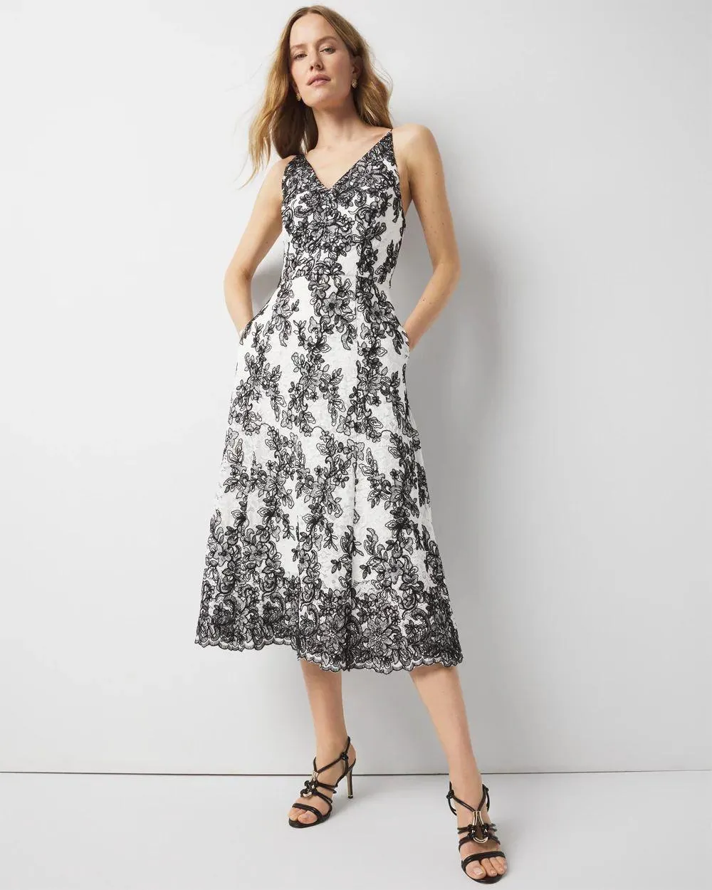 Contrast Lace Midi Dress