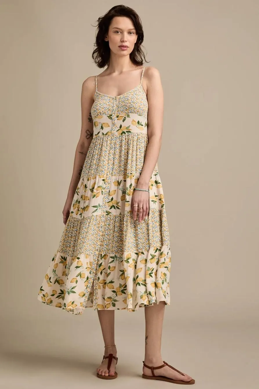 print mix tiered midi dress