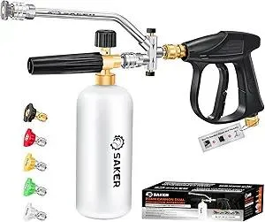 Saker Foam Cannon Dual Connector Accessory for Pressure Washer Kit,with Foam Cannon Dual Connector,Pressure Washer Gun for Car Washing and Cleaning,5 Power Washer Sprayer Nozzles