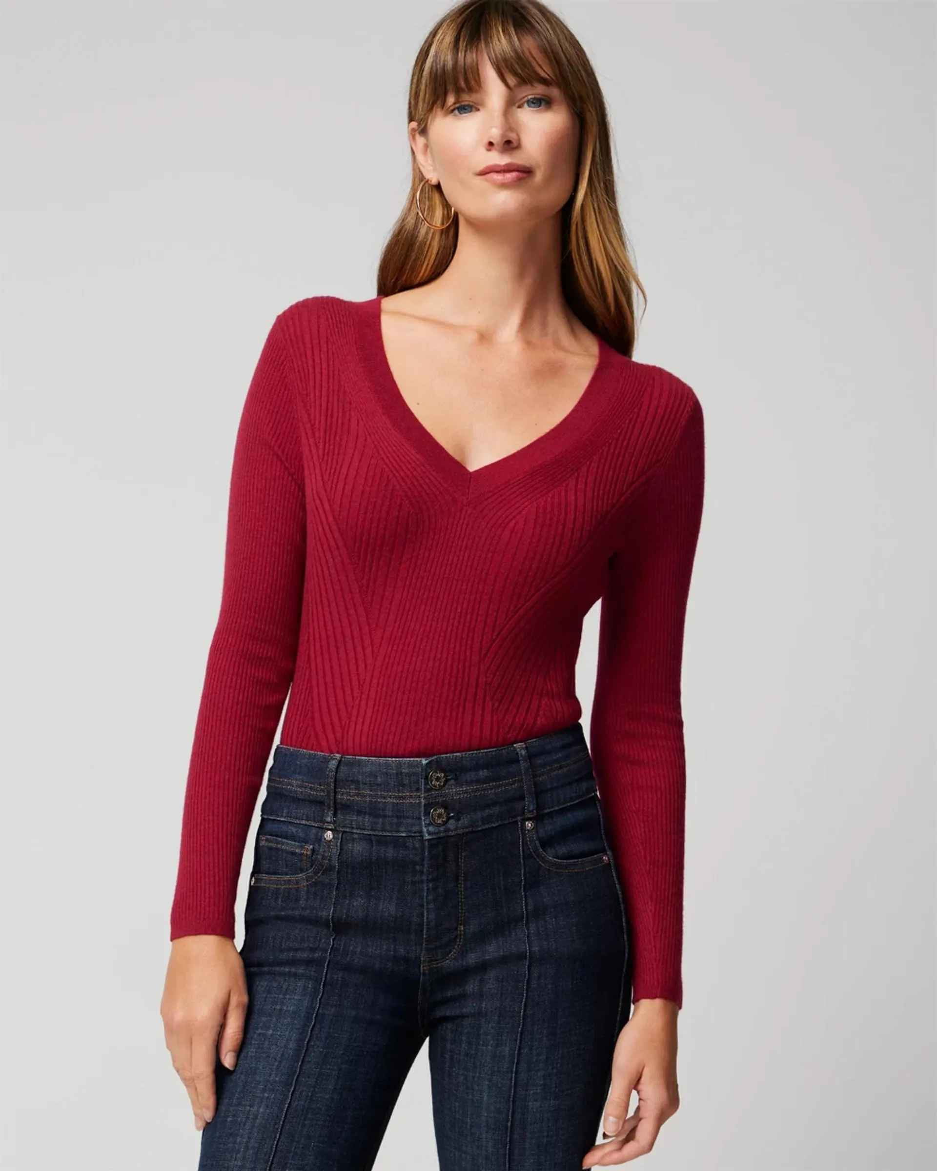 Long Sleeve Cashmere Blend V-Neck Top