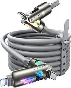 LISEN USB C to Lightning Cable, 240W 4 in 1 Charging Cable 6.6FT, Chubby USB A/C to C/Lightning with Light for iPhone Air 17 16 15 14 Pro/MacBook/iPad/Samsung/Switch 2, Multi Chargers for All Devices