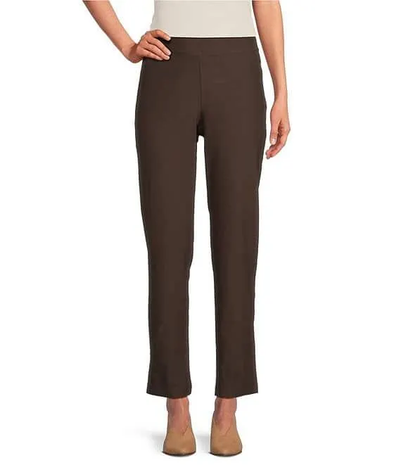 Textured Washable Stretch Crepe Slim Pull-On Ankle Pants