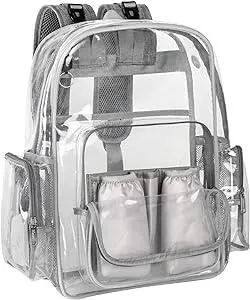 Mancro Diaper Bag Backpack, Clear Baby Bag Heavy Duty Transparent Backpack for Girls Boys, Multifunction Large Travel Backpack Maternity Baby Changing Bags for Mom with Stroller Straps, Grey