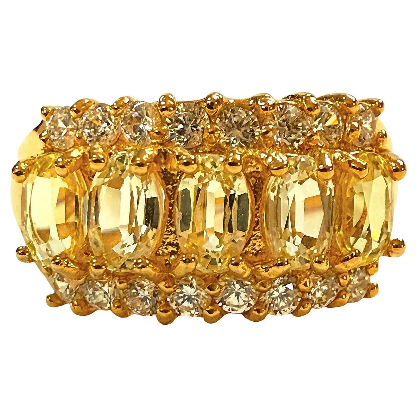 New 2 Carat 5-Stone Yellow Sapphire & Diamond Cut Sapphire Gold PL Sterling Ring