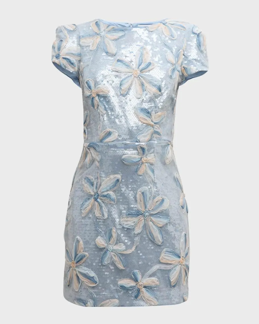 Rowen Sequin Floral-Embroidered Mini Dress
