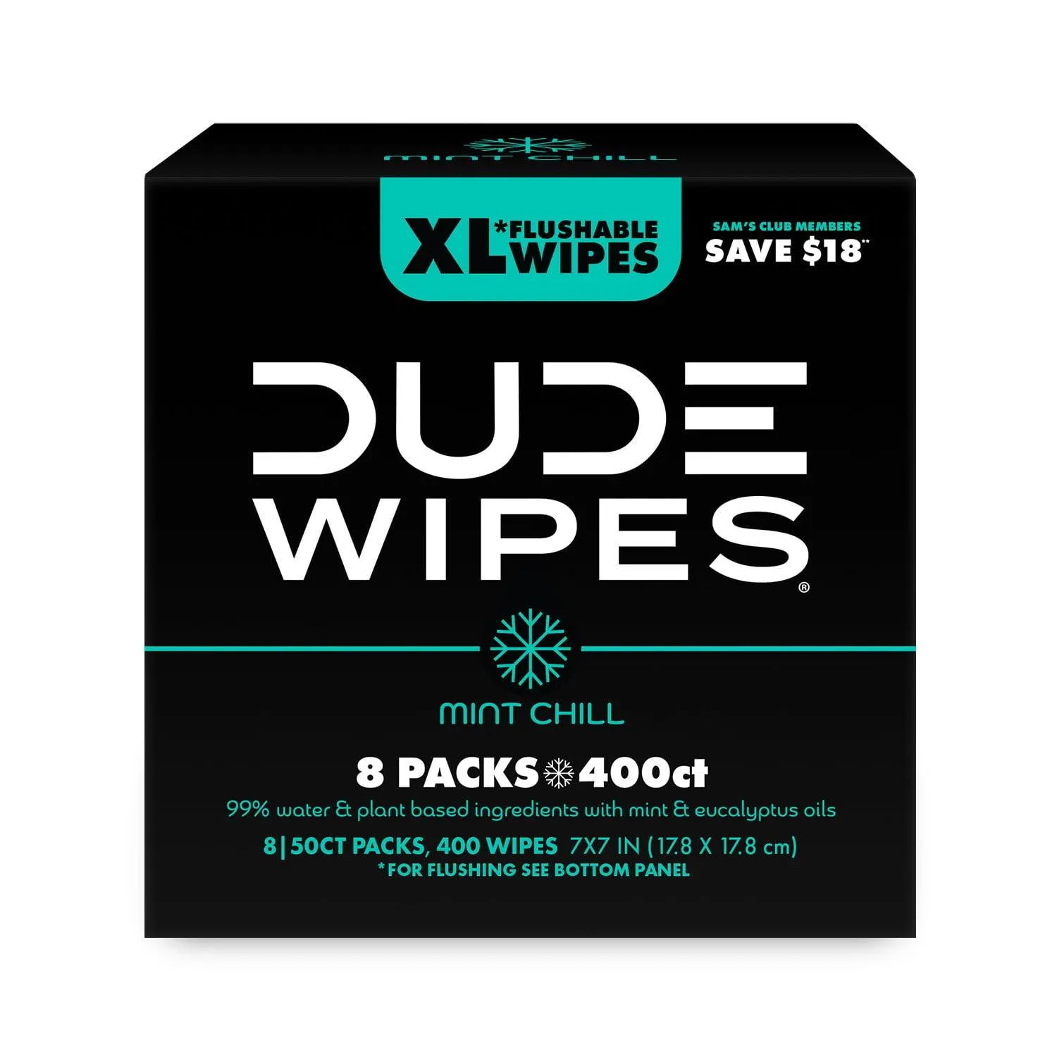 DUDE WIPES XL Flushable Wipes, Mint Chill, 8 ct., 400 wipes