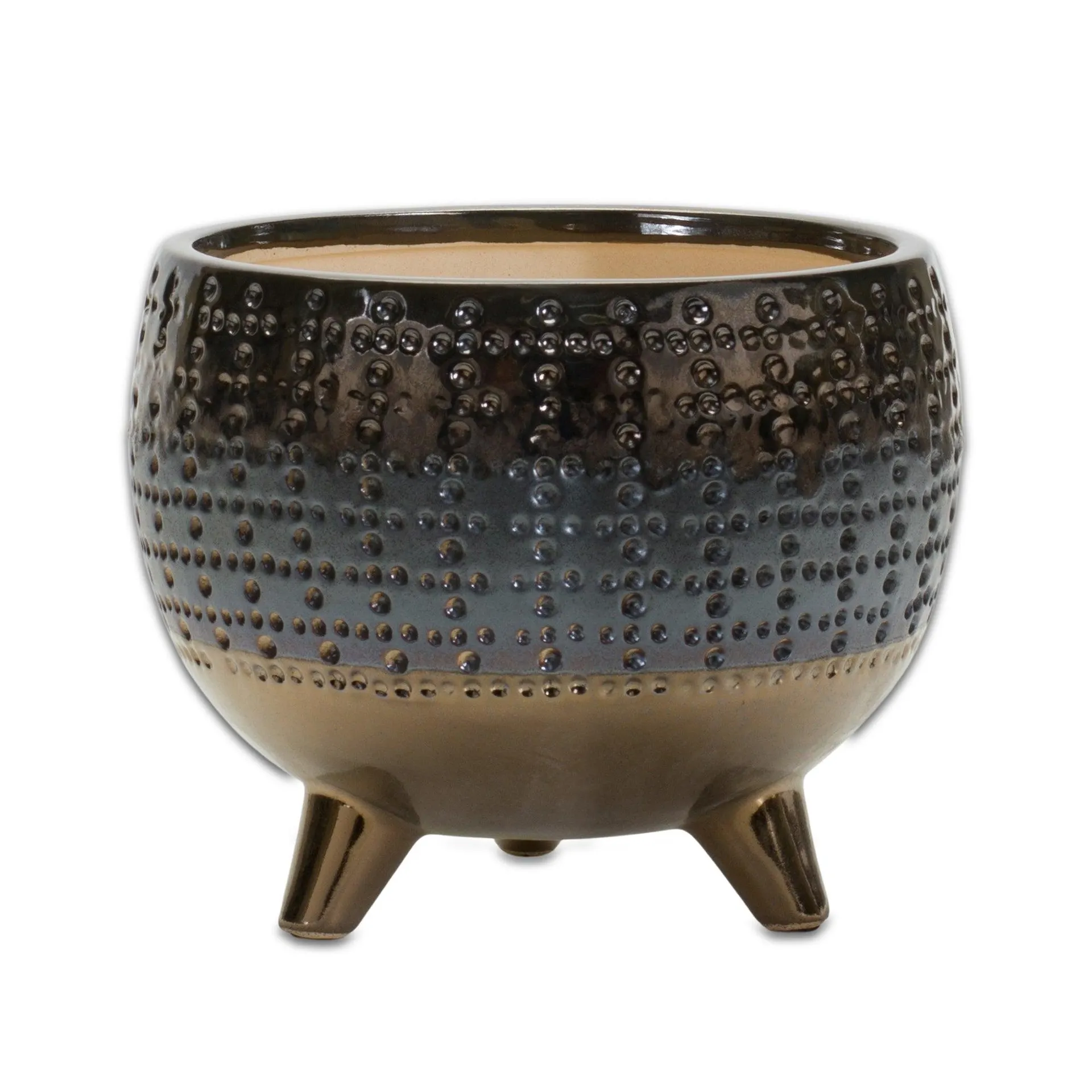 Dotted 6" Ceramic Planter with Pewter Accent