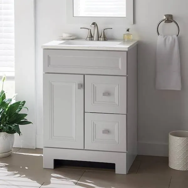 Sedgewood 24.5 in. W x 18.75 in. D x 34.375 in. H Single Sink Bath Vanity in Dove Gray with Arctic Solid Surface Top