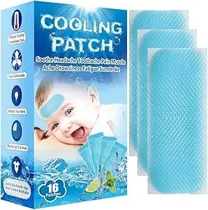 16 Sheets Baby Cool Pads for Kids Fever Discomfort & Pain Relief, Cooling Relief Fever Reducer, Soothe Headache Pain, Pack of 16