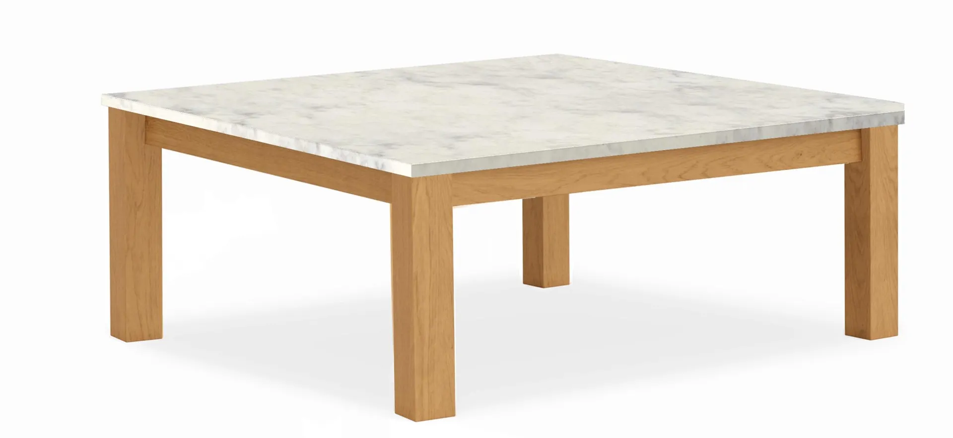 Linden 53w 53d 16h Coffee Table in White Oak with Marbled White Quartz Top