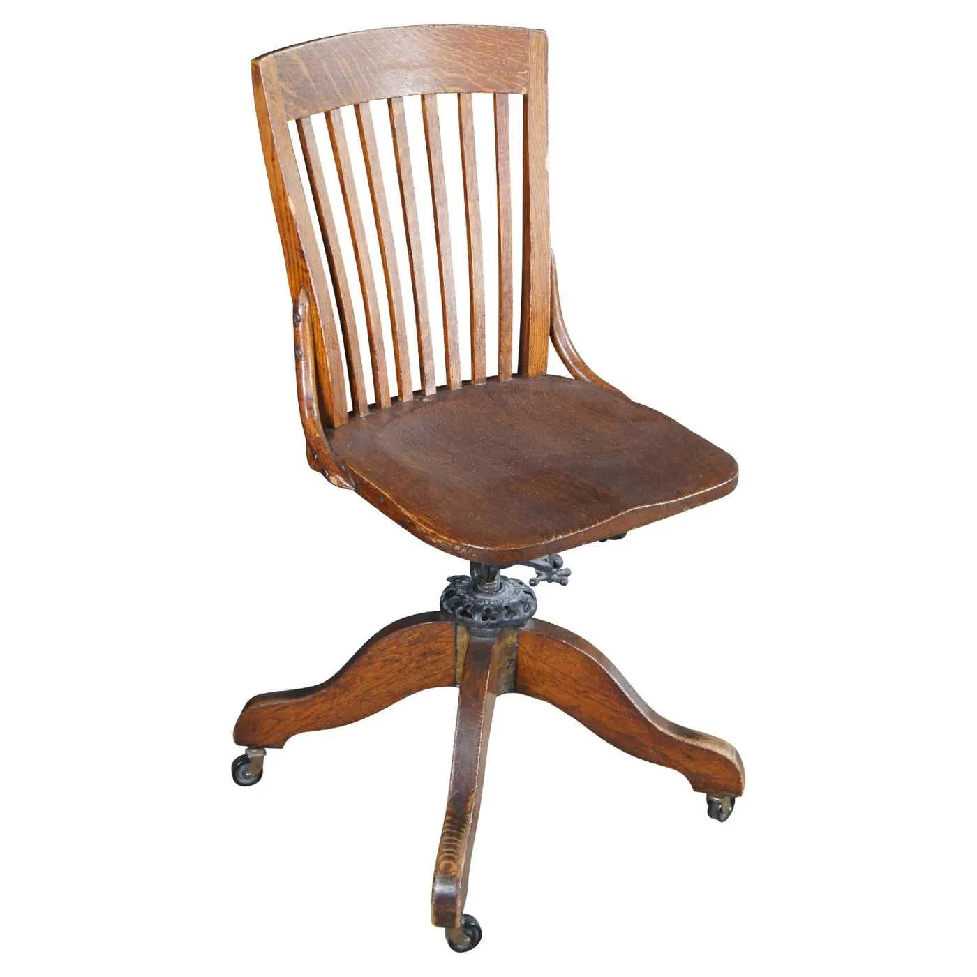 Antique Milwaukee Quartersawn Oak Adjustable Swivel Library Office Desk Chair