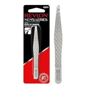 Revlon Slanted Tip Tweezers for Men, Ultra-Sharp for Precision Eyebrow Shaping and Facial Hair Removal, Larger Non-Slip Grip, Stainless Steel, 1 count