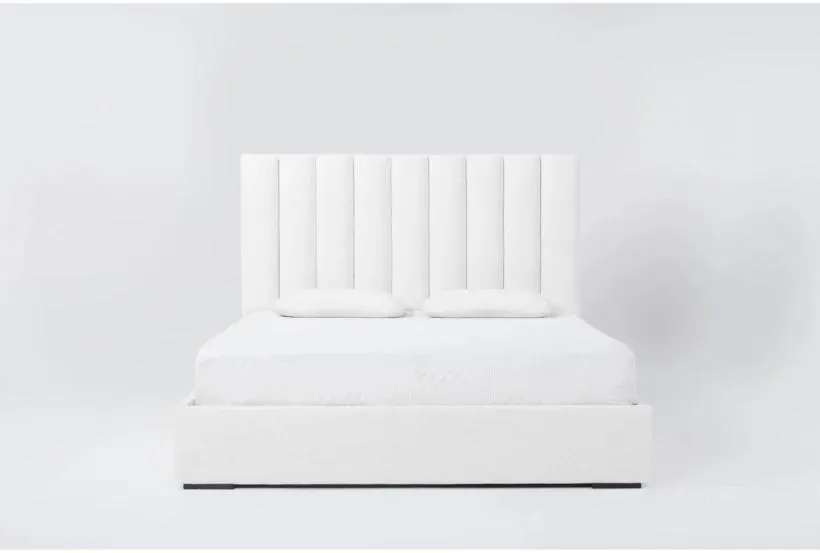 Vera Dream Cream Vertical Channel 52"H Queen Upholstered Platform Bed