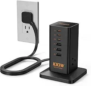 Charging Station PD 100W, TESSAN 9-in-1 USB C Power Strip for iPhone 17/16/15, MacBook, Tablet, Desktop Phone Fast Charger with 3 AC, 3 USB-A Ports, Home Drom Office Accessories