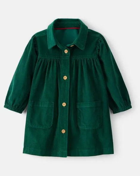 Baby Girl Corduroy Long-Sleeve Dress - Green