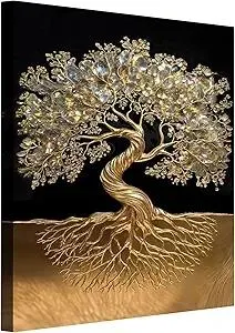 TAILORED CANVASES Tree of Life Wall Decor – Luxury Canvas Artwork with Healing Crystal Design, Minimalist Theme for Living Room, Large Spiritual Print, Crystal Tree Decorations, Modern Accent 12x18