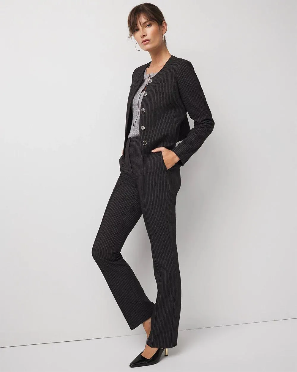 Pinstripe Denim-Look Slim Bootcut Pant