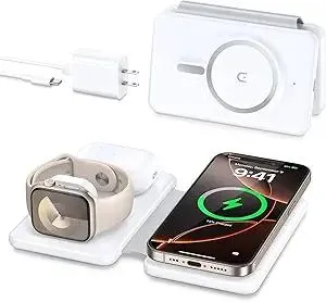 Magnetic Wireless Charger for iPhone: 3 in 1 Travel Charging Station for Apple Devices for iPhone 17 Air 16 15 14 13 12 Pro Max Plus - Foldable Charging Pad for Apple Watch Series & Airpods 4 3 2 Pro