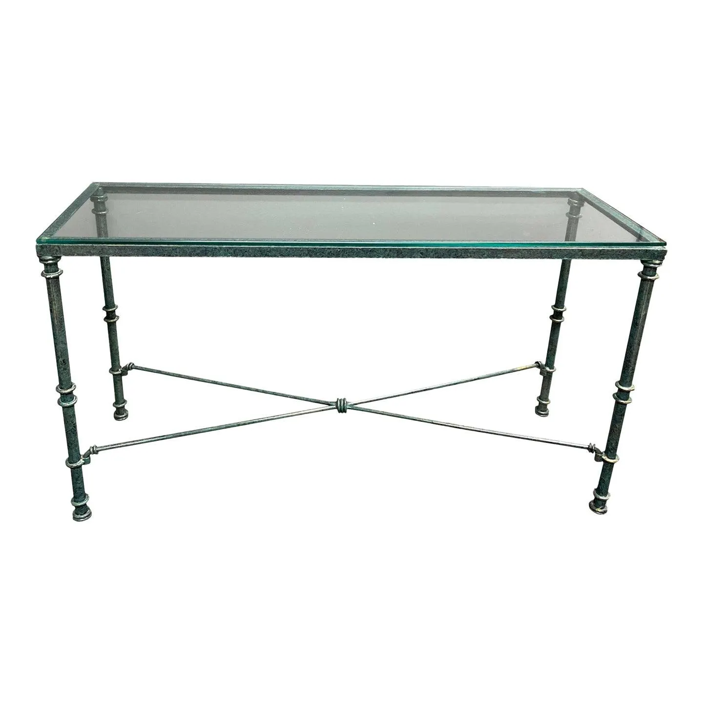 1990s Giacometti Style Verdigris Console Hall Table