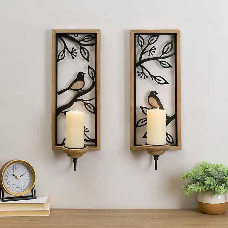 Birds on Branches Wall Sconces, Set of 2