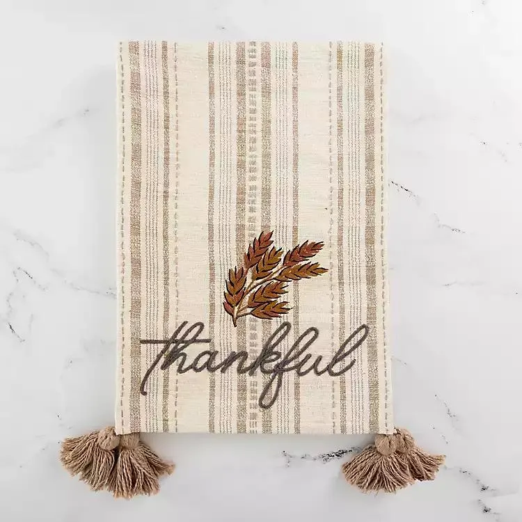 Thankful Wheat Striped Table Runner